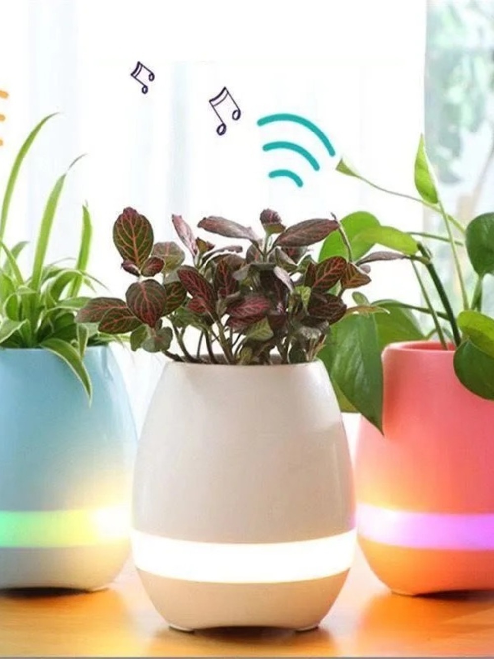 Colorful LED Touch Plant Pot Night Light - White with Multi-Color Accent - Picture 4 of 4